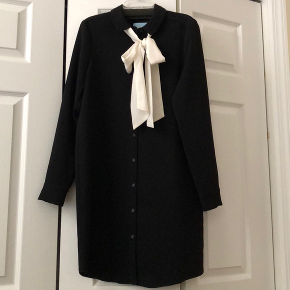 CeCe Black Long Sleeve Dress with White Tie - Picture 2 of 4